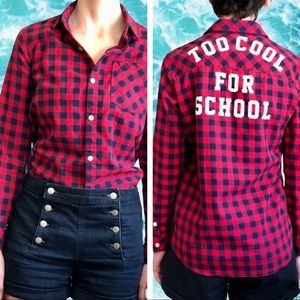y2k Too Cool for School Red Buffalo Plaid Button Up Shirt, Size XS